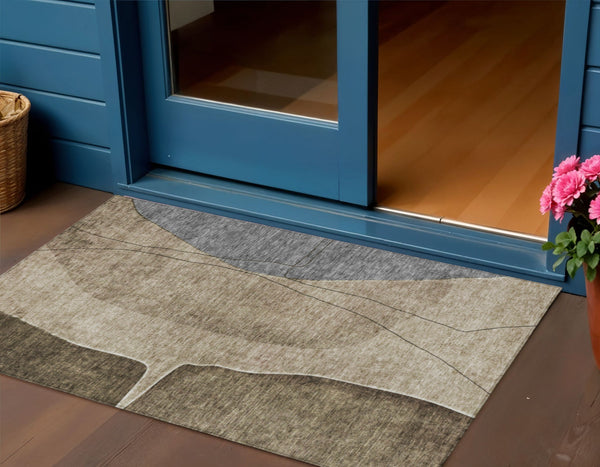 Homeroots 3' Brown Taupe And Beige Abstract Washable Indoor Outdoor Area Rug For Stylish Home Décor 3' X 5' Polyester 582002