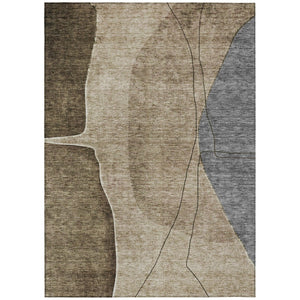 HomeRoots 5' Abstract Washable Area Rug in Brown, Taupe & Beige – Durable, Stylish Solution for Indoor/Outdoor Use 5' X 8' 582003