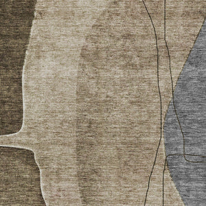 Homeroots 3' Brown Taupe And Beige Abstract Washable Indoor Outdoor Area Rug For Stylish Home Décor 5' X 8' Polyester 582003