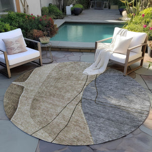 Homeroots 3' Brown Taupe And Beige Abstract Washable Indoor Outdoor Area Rug For Stylish Home Décor 8' Round Polyester 582004