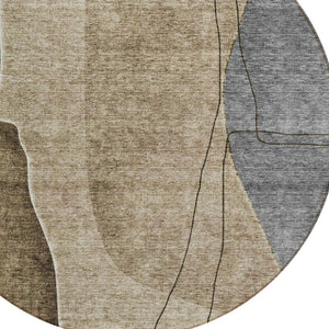 Homeroots 3' Brown Taupe And Beige Abstract Washable Indoor Outdoor Area Rug For Stylish Home Décor 8' Round Polyester 582004
