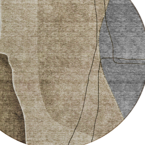Homeroots 3' Brown Taupe And Beige Abstract Washable Indoor Outdoor Area Rug For Stylish Home Décor 8' Round Polyester 582004