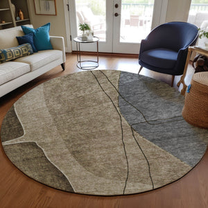 Homeroots 3' Brown Taupe And Beige Abstract Washable Indoor Outdoor Area Rug For Stylish Home Décor 8' Round Polyester 582004