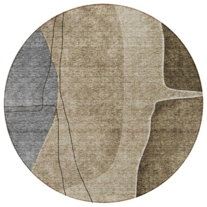 Homeroots 3' Brown Taupe And Beige Abstract Washable Indoor Outdoor Area Rug For Stylish Home Décor 8' Round Polyester 582004