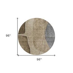 Homeroots 3' Brown Taupe And Beige Abstract Washable Indoor Outdoor Area Rug For Stylish Home Décor 8' Round Polyester 582004
