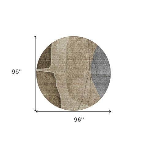 Homeroots 3' Brown Taupe And Beige Abstract Washable Indoor Outdoor Area Rug For Stylish Home Décor 8' Round Polyester 582004
