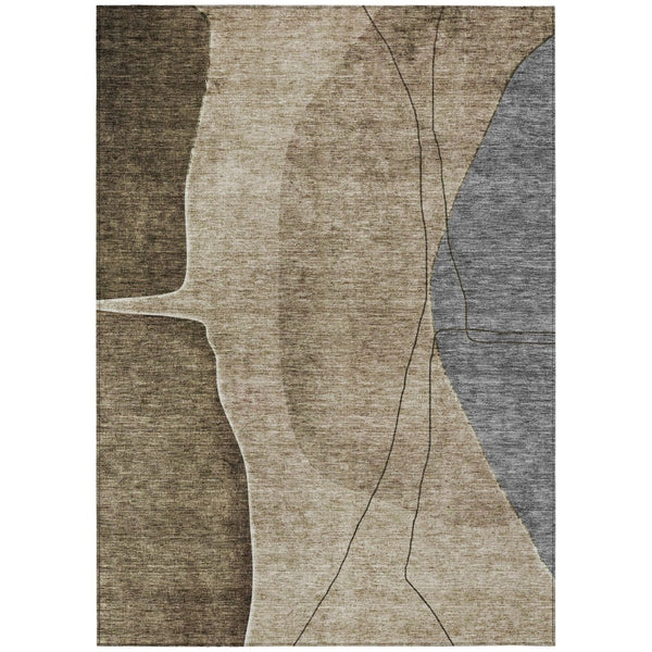 HomeRoots 5' Abstract Washable Area Rug in Brown, Taupe & Beige – Durable, Stylish Solution for Indoor/Outdoor Use 8' X 10' 582005