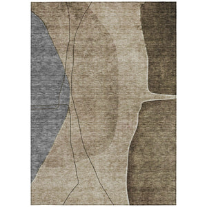 Homeroots 3' Brown Taupe And Beige Abstract Washable Indoor Outdoor Area Rug For Stylish Home Décor 10' X 14' Polyester 582007