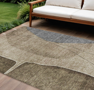 Homeroots 3' Brown Taupe And Beige Abstract Washable Indoor Outdoor Area Rug For Stylish Home Décor 10' X 14' Polyester 582007