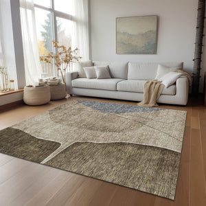 Homeroots 3' Brown Taupe And Beige Abstract Washable Indoor Outdoor Area Rug For Stylish Home Décor 10' X 14' Polyester 582007