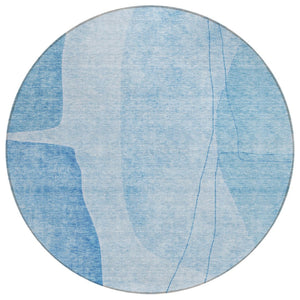HomeRoots 5' Denim Blue Abstract Area Rug – Stylish, Washable, Stain-Resistant for Indoor & Outdoor Spaces 8' Round 582010