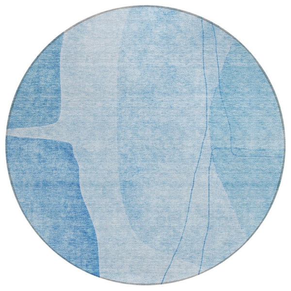 HomeRoots 5' Denim Blue Abstract Area Rug – Stylish, Washable, Stain-Resistant for Indoor & Outdoor Spaces 8' Round 582010
