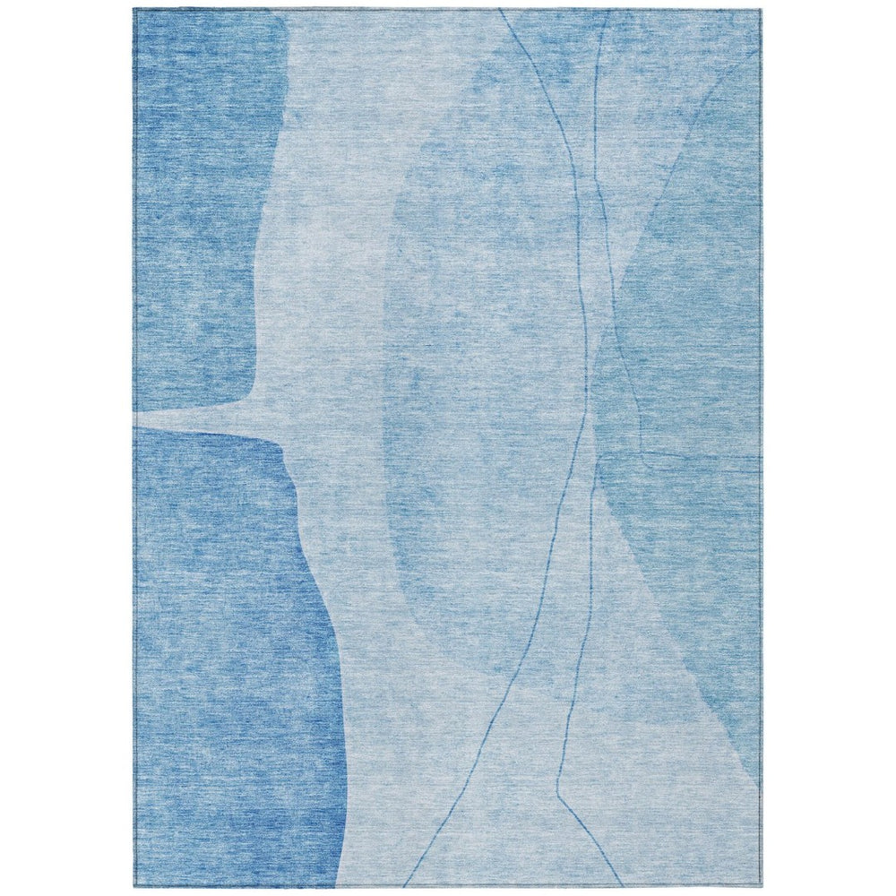 HomeRoots 5' Denim Blue Abstract Area Rug – Stylish, Washable, Stain-Resistant for Indoor & Outdoor Spaces 8' X 10' 582011