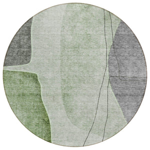 HomeRoots 5' Stylish Olive Green and Gray Abstract Area Rug for Indoor and Outdoor Durability and Elegance 8' Round 582016