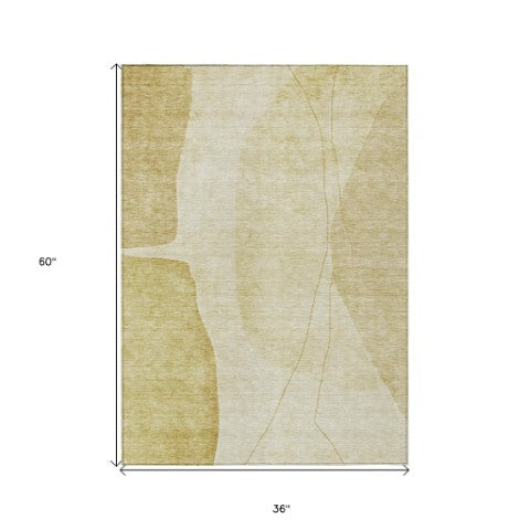 Homeroots 3' Brown Taupe And Beige Abstract Washable Indoor Outdoor Area Rug For Stylish Home Décor 3' X 5' Polyester 582020