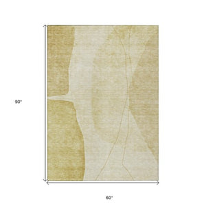 Homeroots 3' Brown Taupe And Beige Abstract Washable Indoor Outdoor Area Rug For Stylish Home Décor 5' X 8' Polyester 582021