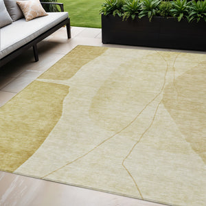 Homeroots 3' Brown Taupe And Beige Abstract Washable Indoor Outdoor Area Rug For Stylish Home Décor 5' X 8' Polyester 582021
