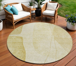Homeroots 3' Brown Taupe And Beige Abstract Washable Indoor Outdoor Area Rug For Stylish Home Décor 8' Round Polyester 582022