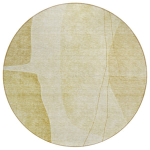 HomeRoots 5' Gold Wheat and Beige Abstract Area Rug - Durable, Washable Design Perfect for Indoor & Outdoor Spaces 8' Round 582022