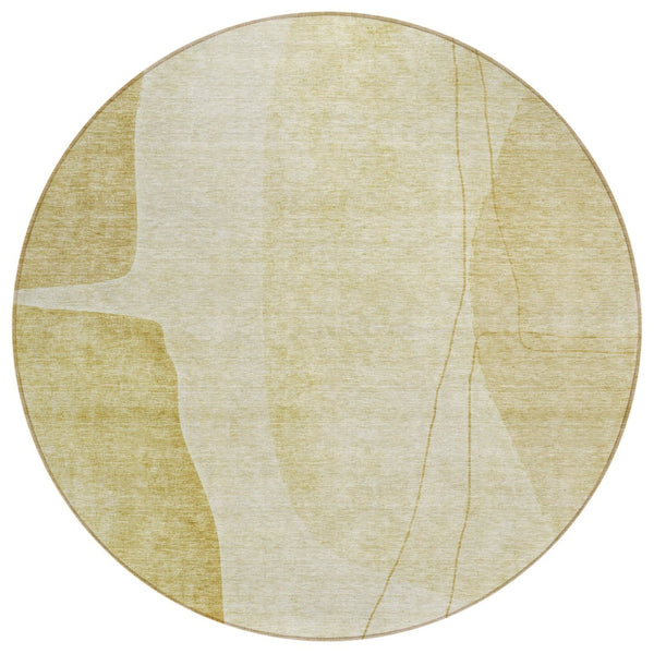 HomeRoots 5' Gold Wheat and Beige Abstract Area Rug - Durable, Washable Design Perfect for Indoor & Outdoor Spaces 8' Round 582022