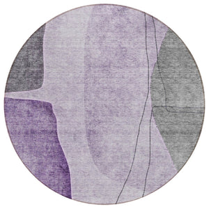 HomeRoots 5' Bold Eggplant Purple and Gray Abstract Washable Area Rug for Indoor or Outdoor Spaces 8' Round 582028