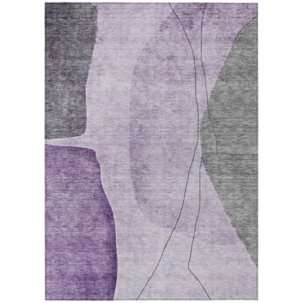 HomeRoots 5' Bold Eggplant Purple and Gray Abstract Washable Area Rug for Indoor or Outdoor Spaces 10' X 14' 582031