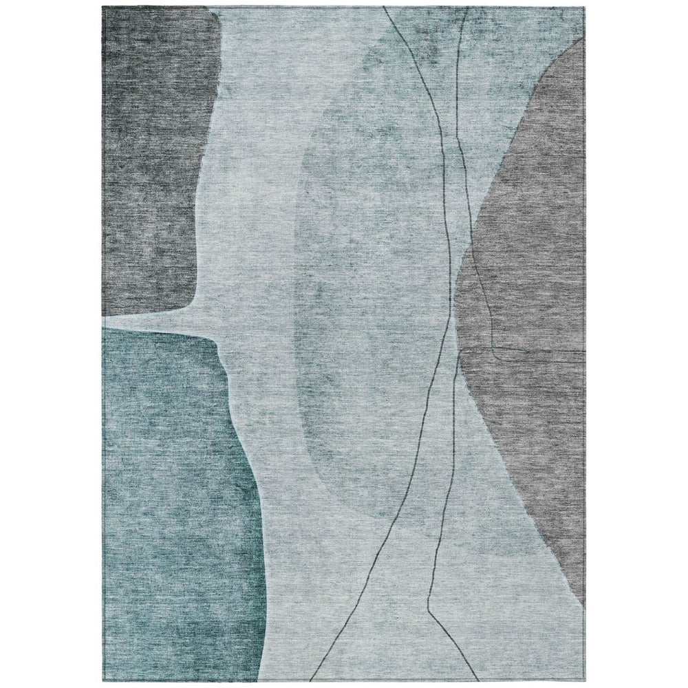 HomeRoots 9' Stylish Teal Blue Aqua and Gray Abstract Area Rug – Durable, Washable for Indoor and Outdoor Use 9' X 12' 582036