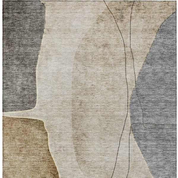 Homeroots 3' Brown Taupe And Beige Abstract Washable Indoor Outdoor Area Rug For Stylish Home Décor 3' X 5' Polyester 582038