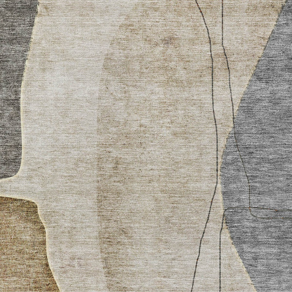 Homeroots 3' Brown Taupe And Beige Abstract Washable Indoor Outdoor Area Rug For Stylish Home Décor 3' X 5' Polyester 582038