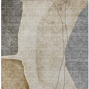 Homeroots 3' Brown Taupe And Beige Abstract Washable Indoor Outdoor Area Rug For Stylish Home Décor 5' X 8' Polyester 582039