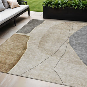 Homeroots 3' Brown Taupe And Beige Abstract Washable Indoor Outdoor Area Rug For Stylish Home Décor 5' X 8' Polyester 582039