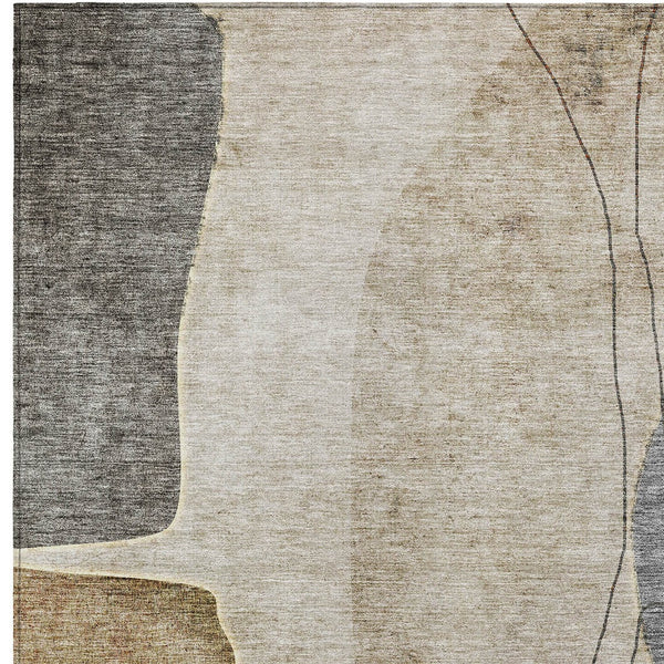 Homeroots 3' Brown Taupe And Beige Abstract Washable Indoor Outdoor Area Rug For Stylish Home Décor 5' X 8' Polyester 582039