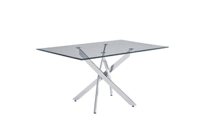 English Elm Modern Tempered Glass Dining Table with Gold Iron Frame for Home or Office Silver W3590S00003