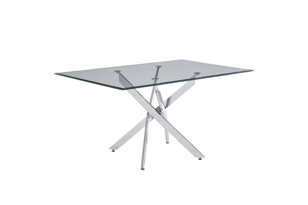 English Elm Modern Tempered Glass Dining Table with Gold Iron Frame for Home or Office Silver W3590S00003