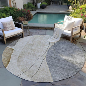 Homeroots 3' Brown Taupe And Beige Abstract Washable Indoor Outdoor Area Rug For Stylish Home Décor 8' Round Polyester 582040