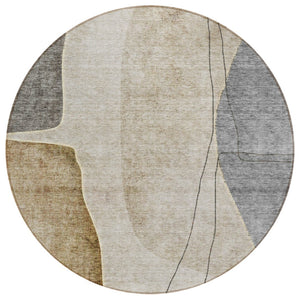 HomeRoots 5' Taupe Beige and Gray Abstract Washable Area Rug - Stylish Indoor/Outdoor Decor for High Traffic Areas 8' Round 582040
