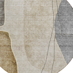 Homeroots 3' Brown Taupe And Beige Abstract Washable Indoor Outdoor Area Rug For Stylish Home Décor 8' Round Polyester 582040