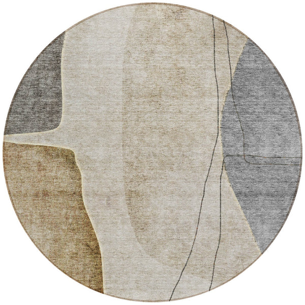 Homeroots 3' Brown Taupe And Beige Abstract Washable Indoor Outdoor Area Rug For Stylish Home Décor 8' Round Polyester 582040