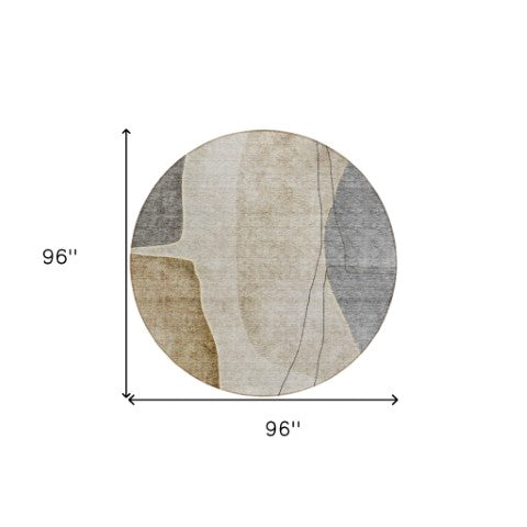 Homeroots 3' Brown Taupe And Beige Abstract Washable Indoor Outdoor Area Rug For Stylish Home Décor 8' Round Polyester 582040