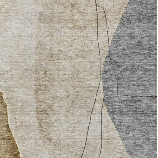 Homeroots 3' Brown Taupe And Beige Abstract Washable Indoor Outdoor Area Rug For Stylish Home Décor 8' X 10' Polyester 582041