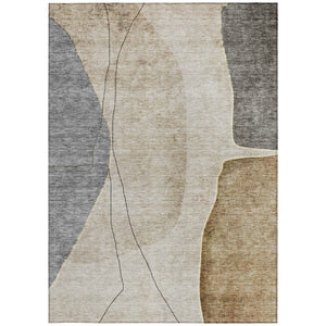 Homeroots 3' Brown Taupe And Beige Abstract Washable Indoor Outdoor Area Rug For Stylish Home Décor 9' X 12' Polyester 582042
