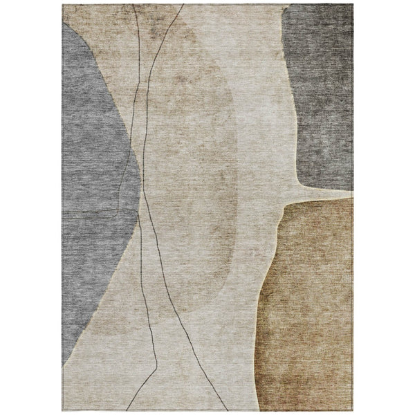 Homeroots 3' Brown Taupe And Beige Abstract Washable Indoor Outdoor Area Rug For Stylish Home Décor 10' X 14' Polyester 582043
