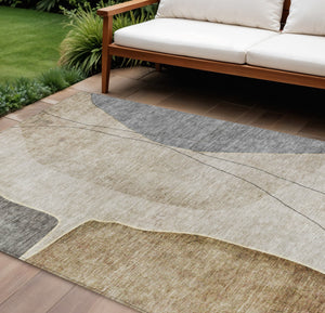 Homeroots 3' Brown Taupe And Beige Abstract Washable Indoor Outdoor Area Rug For Stylish Home Décor 10' X 14' Polyester 582043
