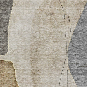 Homeroots 3' Brown Taupe And Beige Abstract Washable Indoor Outdoor Area Rug For Stylish Home Décor 10' X 14' Polyester 582043