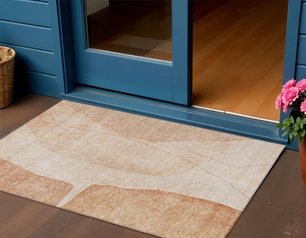 Homeroots 3' Brown Taupe And Beige Abstract Washable Indoor Outdoor Area Rug For Stylish Home Décor 3' X 5' Polyester 582044