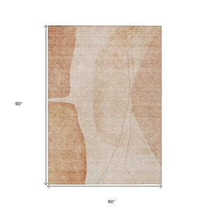 Homeroots 3' Brown Taupe And Beige Abstract Washable Indoor Outdoor Area Rug For Stylish Home Décor 5' X 8' Polyester 582045