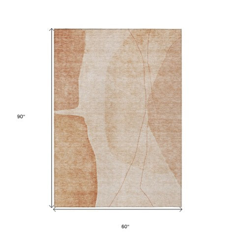 Homeroots 3' Brown Taupe And Beige Abstract Washable Indoor Outdoor Area Rug For Stylish Home Décor 5' X 8' Polyester 582045