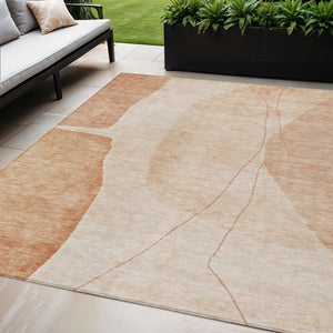 Homeroots 3' Brown Taupe And Beige Abstract Washable Indoor Outdoor Area Rug For Stylish Home Décor 5' X 8' Polyester 582045