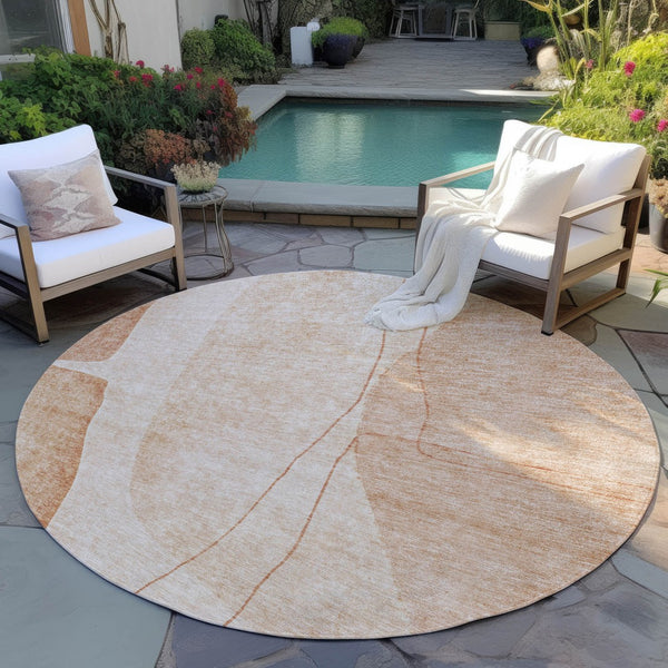 Homeroots 3' Brown Taupe And Beige Abstract Washable Indoor Outdoor Area Rug For Stylish Home Décor 8' Round Polyester 582046
