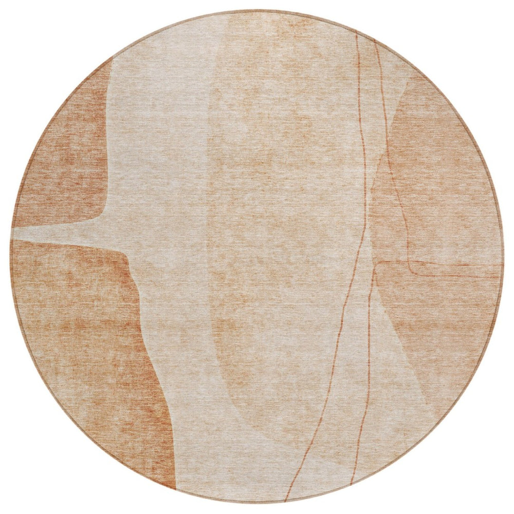 HomeRoots 5' Terra Cotta Orange and Copper Abstract Indoor Outdoor Area Rug – Durable, Stylish, Washable Design 8' Round 582046